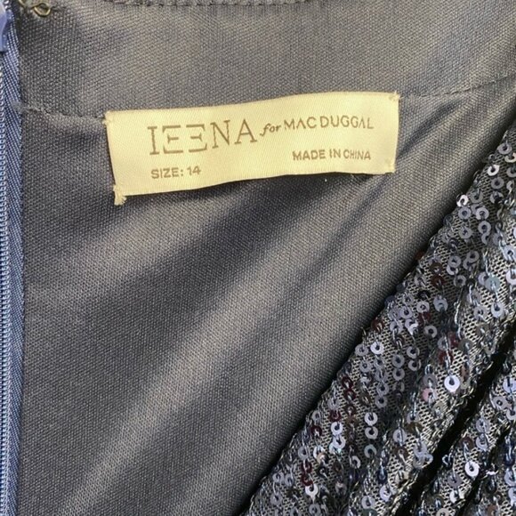 Mac Duggal 26490 Size 14 Midnight Blue Sequined Long Sleeve V-Neck Gown NWT - Picture 7 of 16